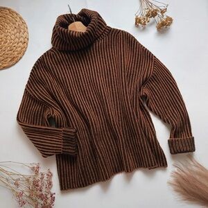 Zara Black and Brown Striped Turtleneck Sweater